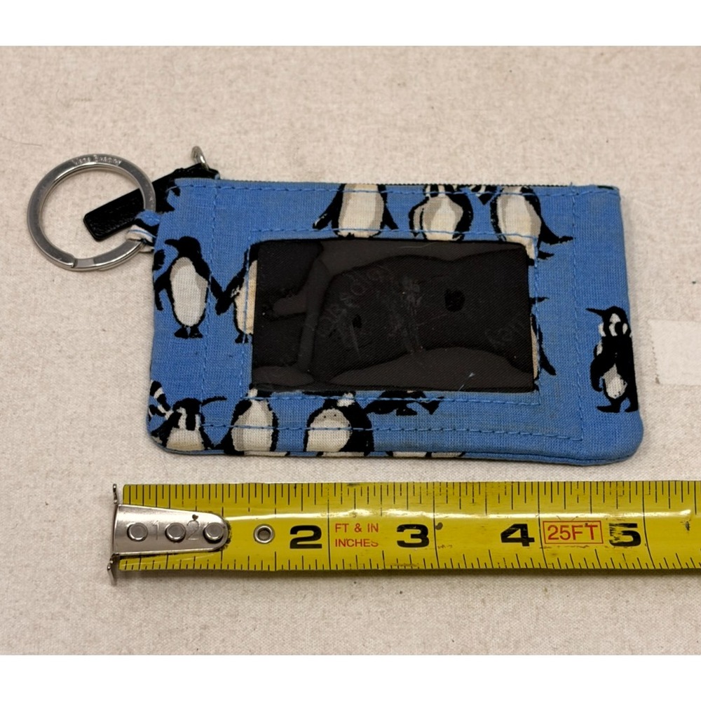 Vera Bradley Blue Penguin Print Zip ID Case Keychain Coin Purse Card Holder